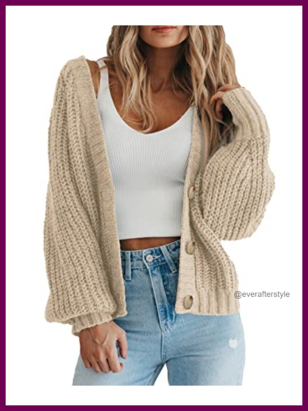 Womens Chunky Knit Open Front Cardigan Button Down V Neck Long Sleeve Sweater